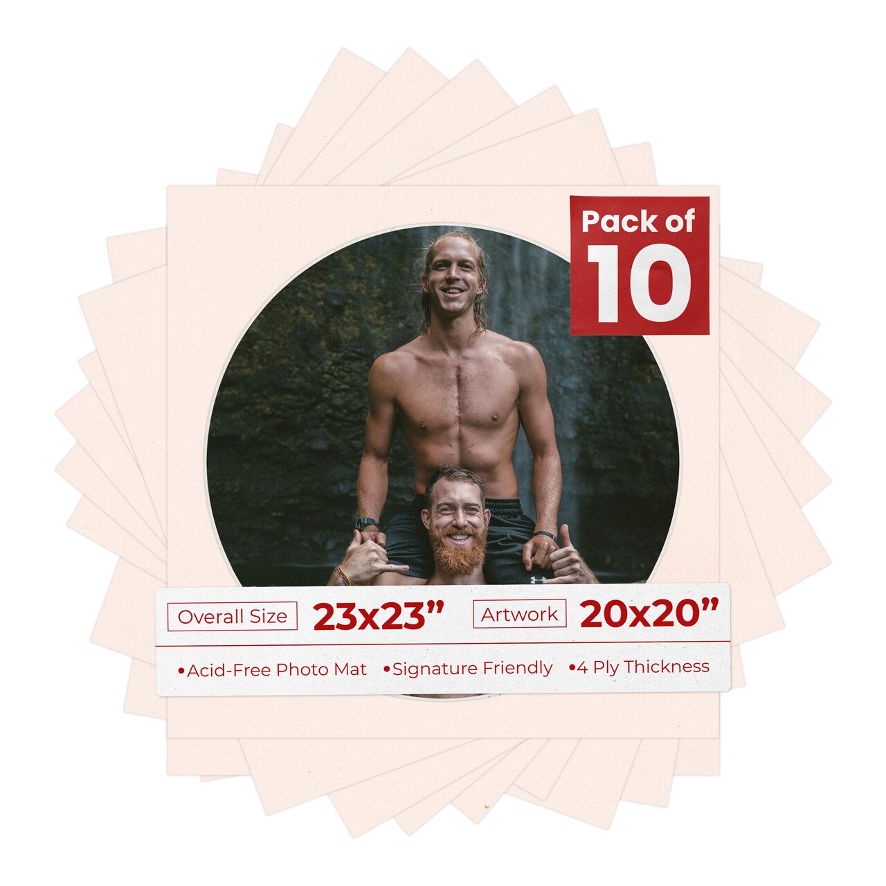 Oyster Bay Beige Mat Board for 23x23 Frames - Circle Opening for 20x20 Photos